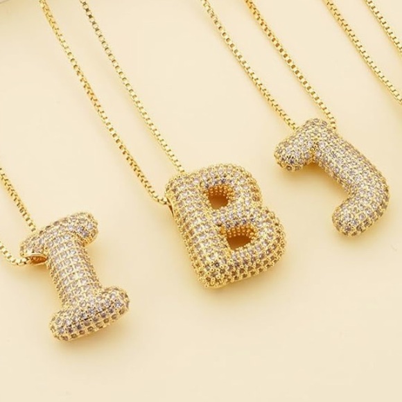 Bubble Initial All Letters Available Necklace Cz Diamond 18 KT Gold Plated 
NEW - Picture 7 of 11